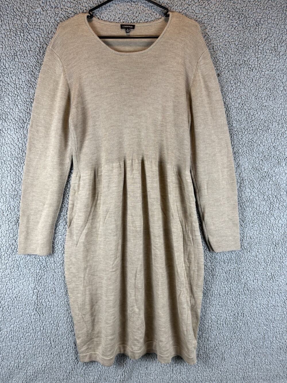 J. Peterman Sweater Dress Womens XL Merino Wool Ribbed Knit Midi Long Sleeve